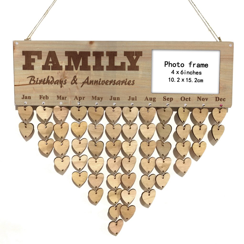 Gifts for Moms Dads - Wooden Family Birthday Reminder Calendar Board