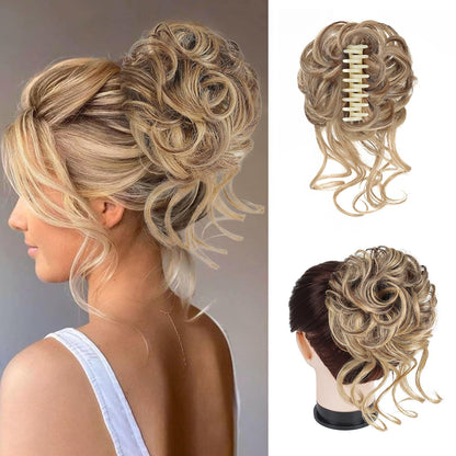 Messy Bun Hair Piece Wavy Curly Chignon Ponytail Hairpiece for Daily Wear