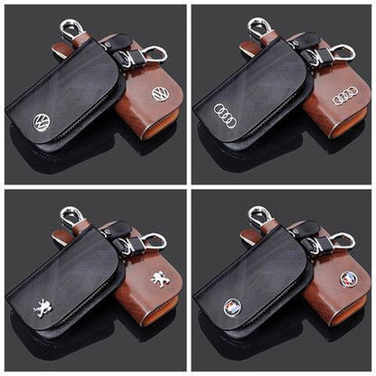 🔥(BUY 1 GET 1 AT 50% OFF)-Car Logo Leather Wood Texture Car Key Case