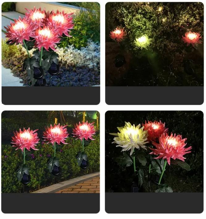 Spring artificial chrysanthemum solar garden stake lights