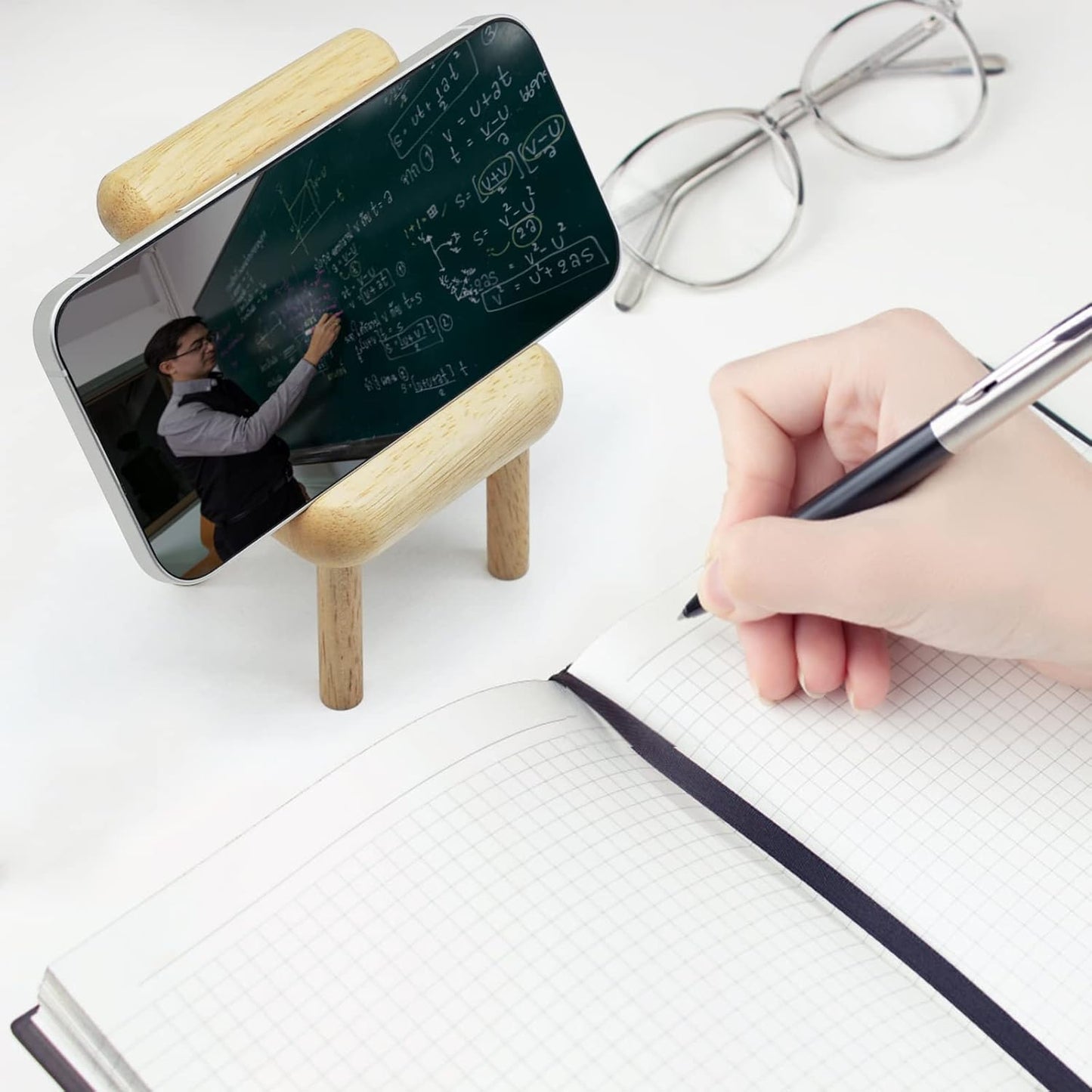 Mini wooden chair phone holder, suitable for iPhone, iPad and tablet.