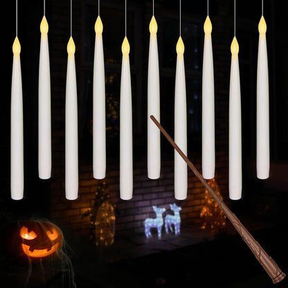 ✨ Floating Flameless Candles with Magic Wand – 20PCS Warm LED Lights for Halloween, Wedding & Party Decor
