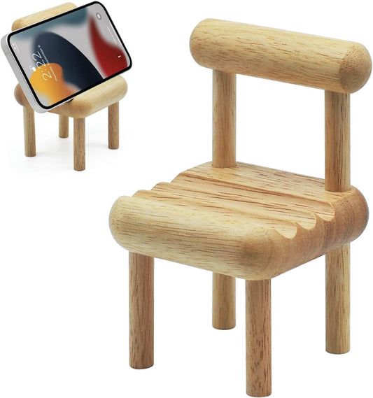 Mini wooden chair phone holder, suitable for iPhone, iPad and tablet.