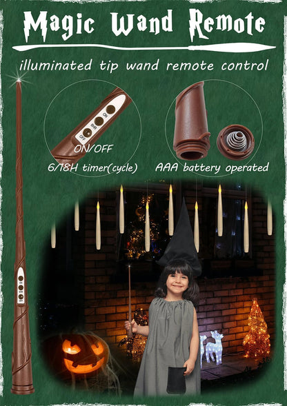 ✨ Floating Flameless Candles with Magic Wand – 20PCS Warm LED Lights for Halloween, Wedding & Party Decor