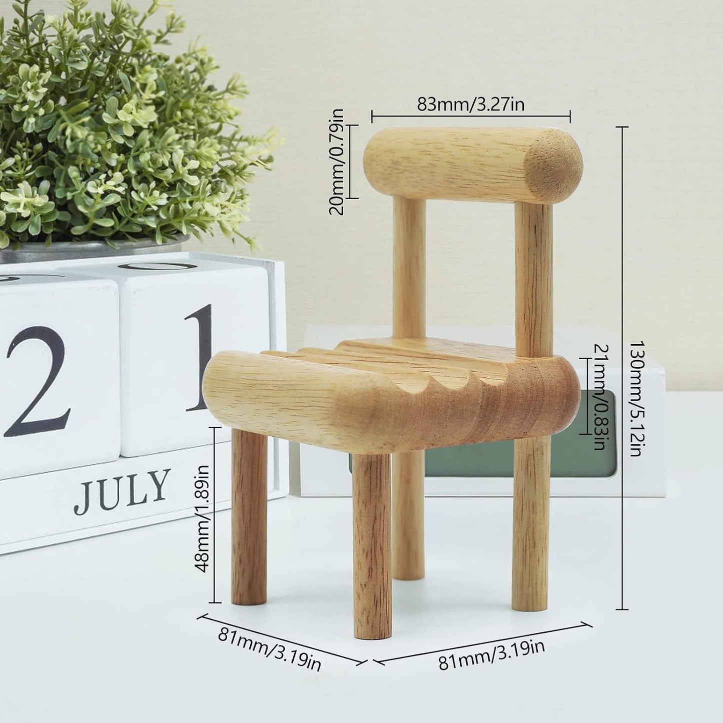 Mini wooden chair phone holder, suitable for iPhone, iPad and tablet.