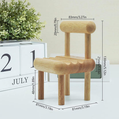 Mini wooden chair phone holder, suitable for iPhone, iPad and tablet.