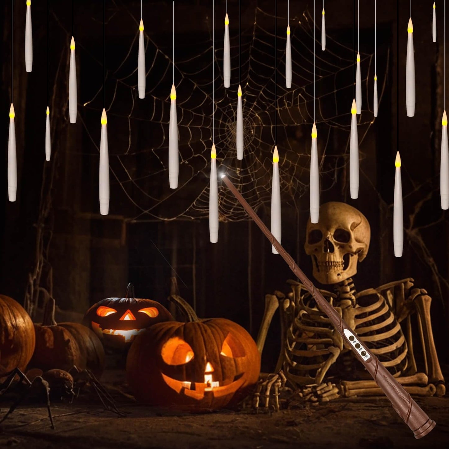 ✨ Floating Flameless Candles with Magic Wand – 20PCS Warm LED Lights for Halloween, Wedding & Party Decor