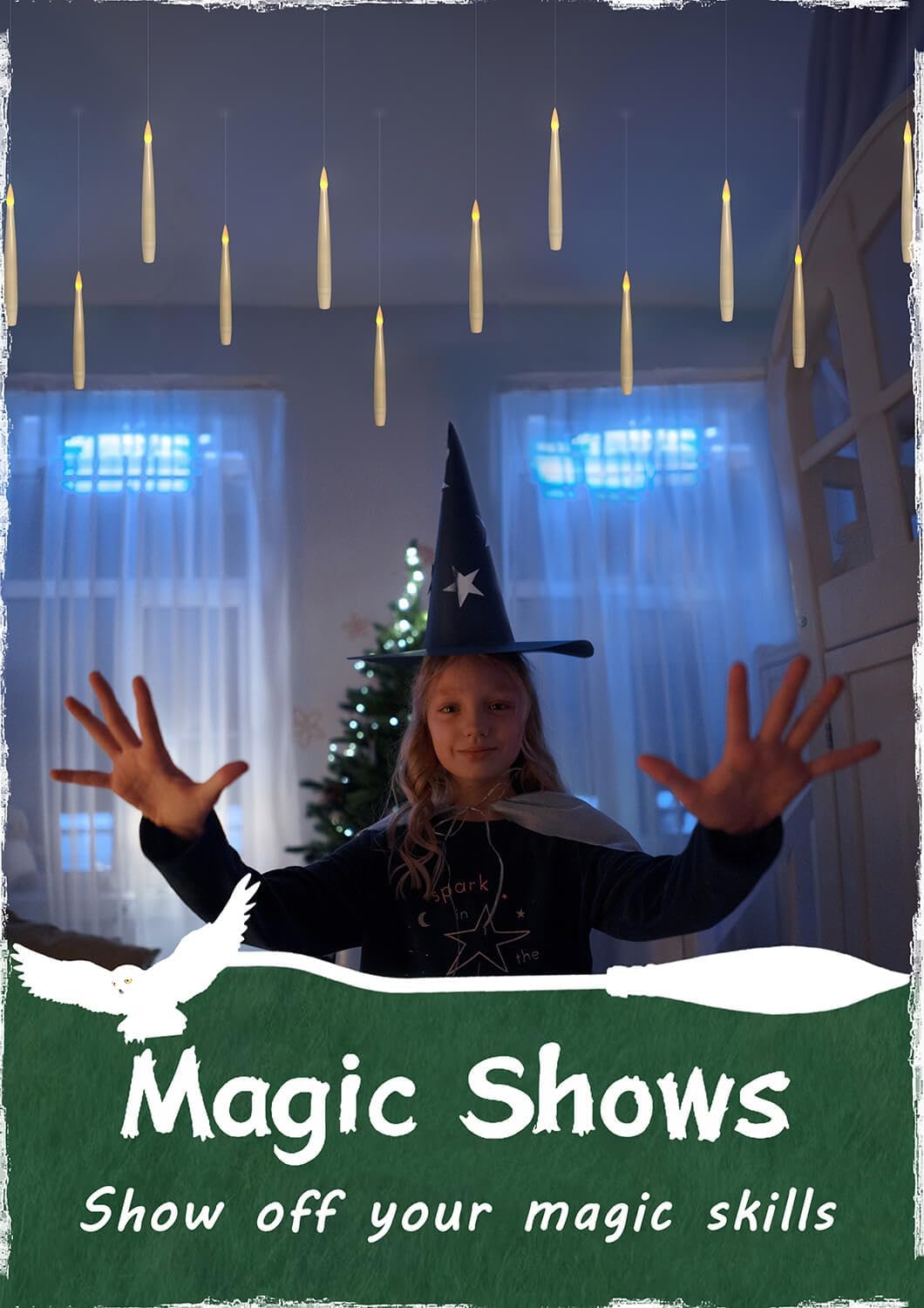 ✨ Floating Flameless Candles with Magic Wand – 20PCS Warm LED Lights for Halloween, Wedding & Party Decor