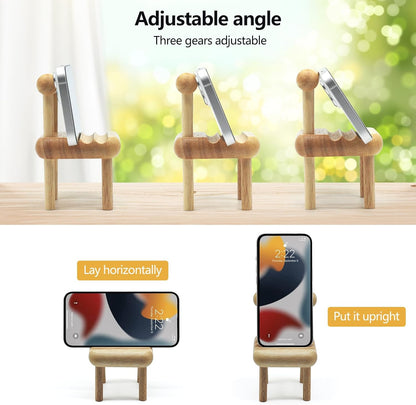 Mini wooden chair phone holder, suitable for iPhone, iPad and tablet.