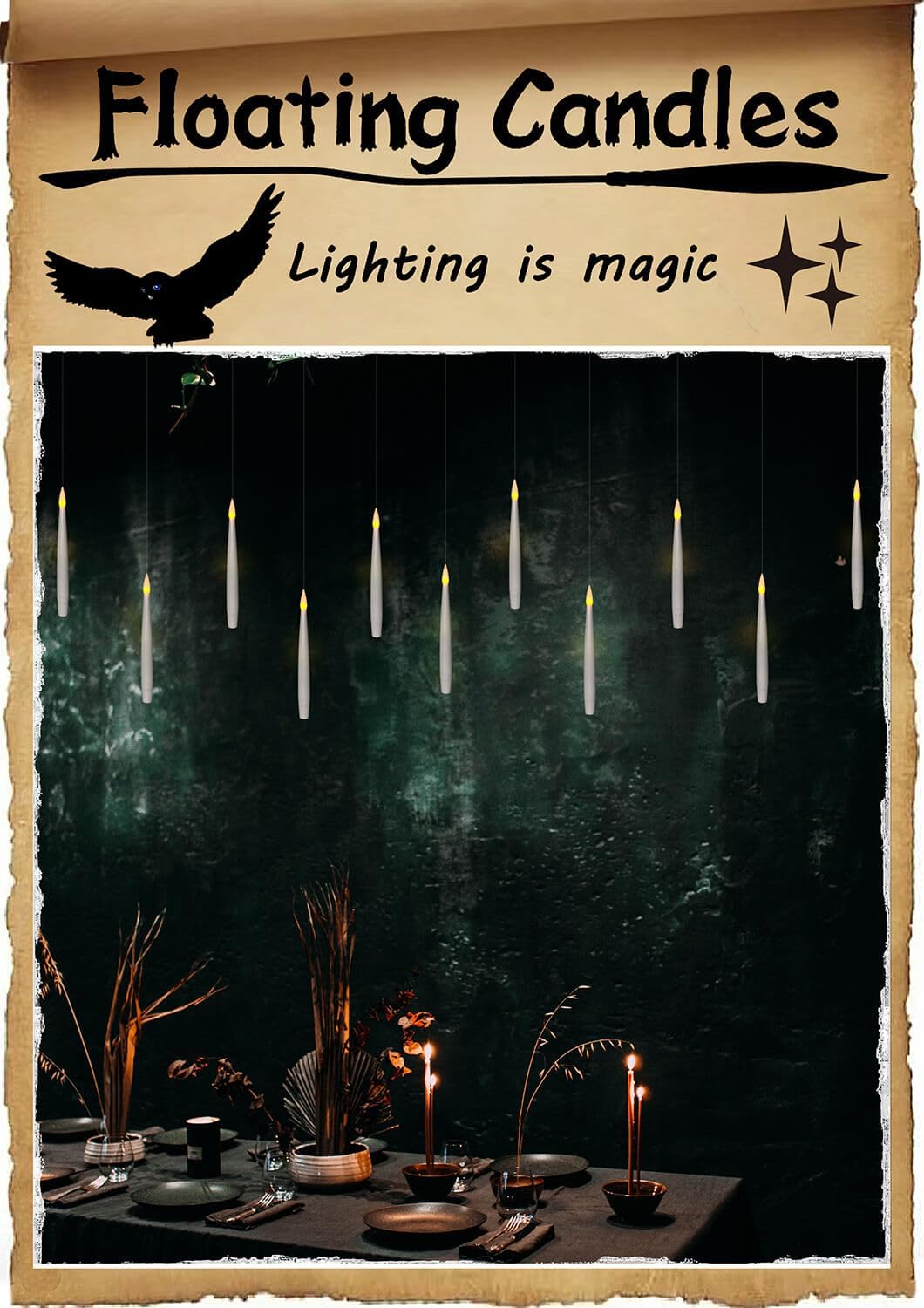 ✨ Floating Flameless Candles with Magic Wand – 20PCS Warm LED Lights for Halloween, Wedding & Party Decor