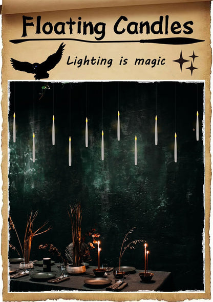 ✨ Floating Flameless Candles with Magic Wand – 20PCS Warm LED Lights for Halloween, Wedding & Party Decor
