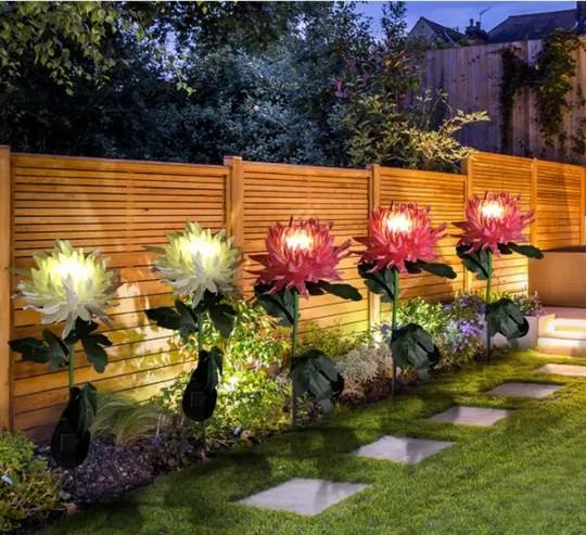 Spring artificial chrysanthemum solar garden stake lights