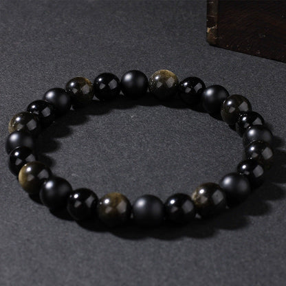 Gold Sheen Obsidian & Black Agate Bracelet – Strength, Protection & Emotional Balance