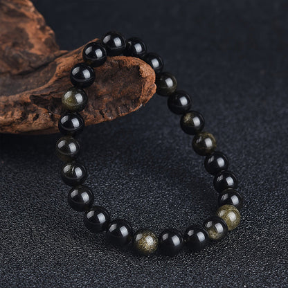Gold Sheen Obsidian & Black Agate Bracelet – Strength, Protection & Emotional Balance